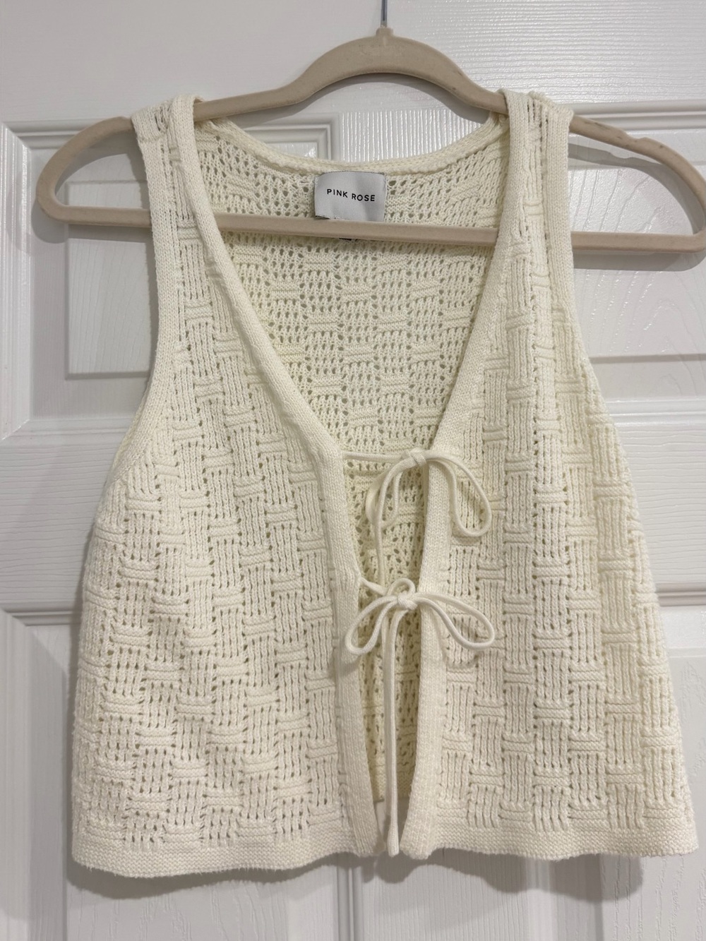 Pink Rose Cream Knit Tie-Front Vest Tank